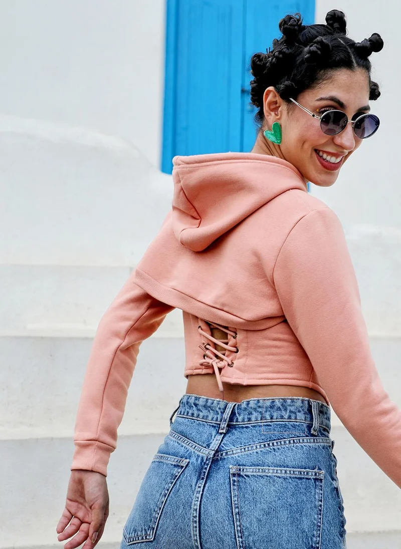 Pinacolada  Women's Nude Pink Corset Top With Ultra Cropped Hoodie for Women | Best Price UAE