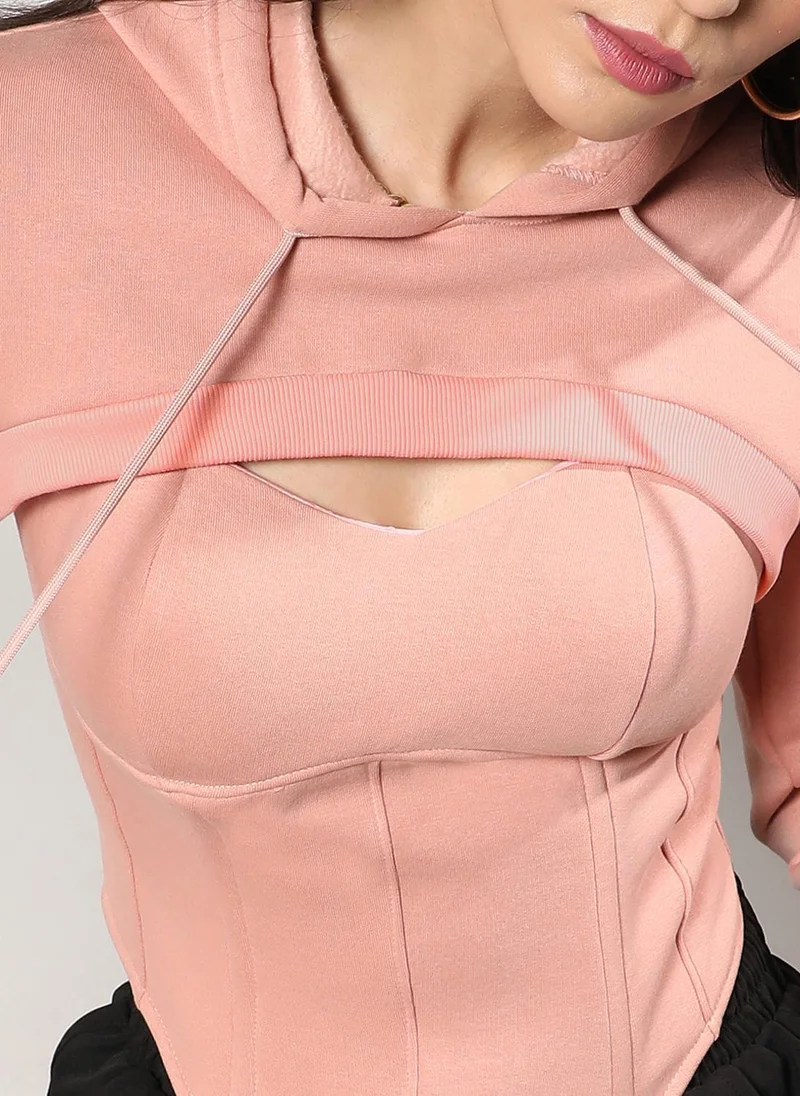 Pinacolada  Women's Nude Pink Corset Top With Ultra Cropped Hoodie for Women | Best Price UAE