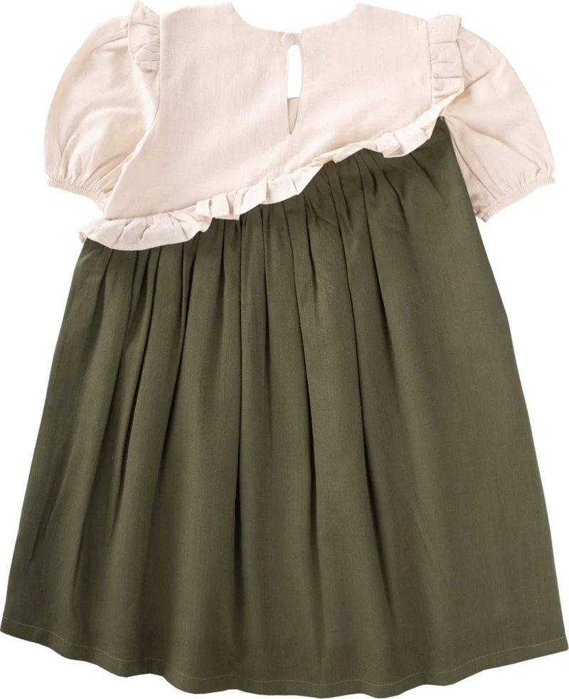 Cigit Two-Tone Asymmetrical Dress Ecru