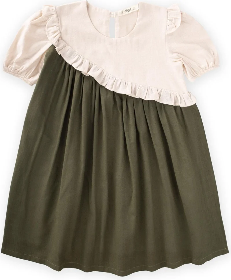Cigit Two-Tone Asymmetrical Dress Ecru