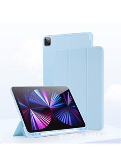Suitable For Pro11 Protective Case Ipad10.9 Back Sticker With Pen Slot Leather Case Mini6 Thin Air5 Silicone Soft Case-Color:Big Stick Pen Slot White Ice Blue-Applicable Model:Ipad Air 11(m2)2024/(m