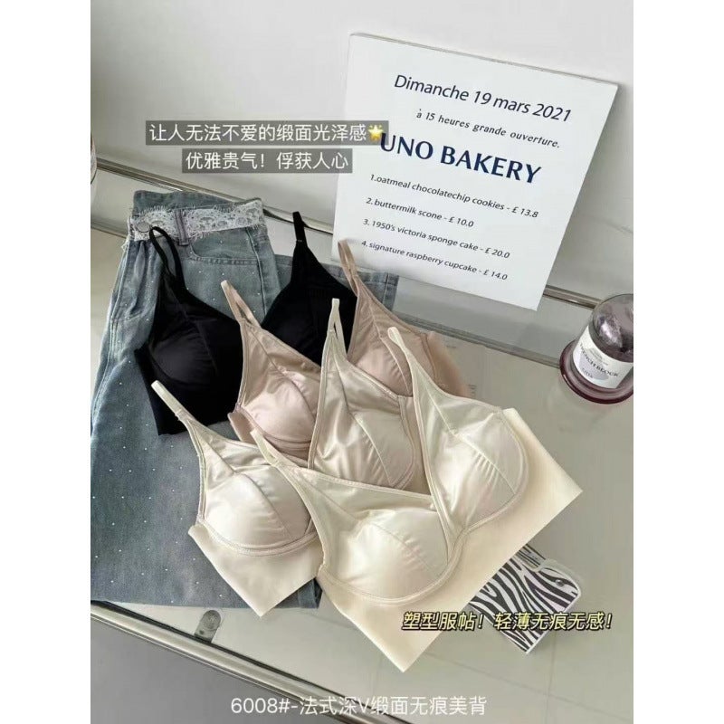 2025 High-End 6008 French Deep V Neck Satin Seamless Beautiful Back Sweet And Spicy Outer Suspender Belt - Image 4