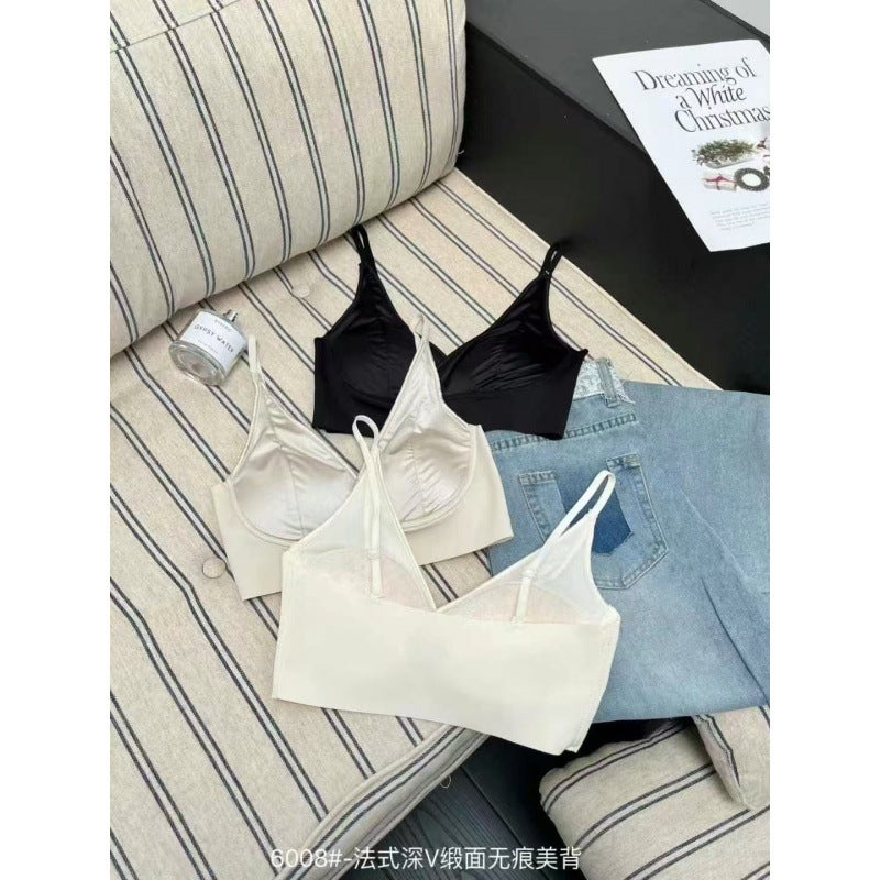 2025 High-End 6008 French Deep V Neck Satin Seamless Beautiful Back Sweet And Spicy Outer Suspender Belt - Image 3