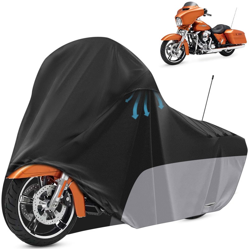 Tokept Motorcycle Cover with Vents Dirt Bike Coverfor Different Touring Models Harley Davidson Road KingRoad GlideStreet GlideElectra GlideLow RiderST BlackGrey