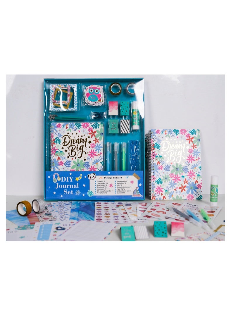 كابسترو طقم مذكرات اصنعها بنفسك - SH009 طقم مذكرات أزرق مع دفتر يوميات من 70 صفحة، ملصقات، ملاحظات لاصقة، علامات مرجعية، وقلادة على شكل شرابة - صندوق قرطاسية ودفتر قصاصات للأطفال من سن 4 سنوات فما فوق - هدية إبداعية للأولاد والبنات - Image 5