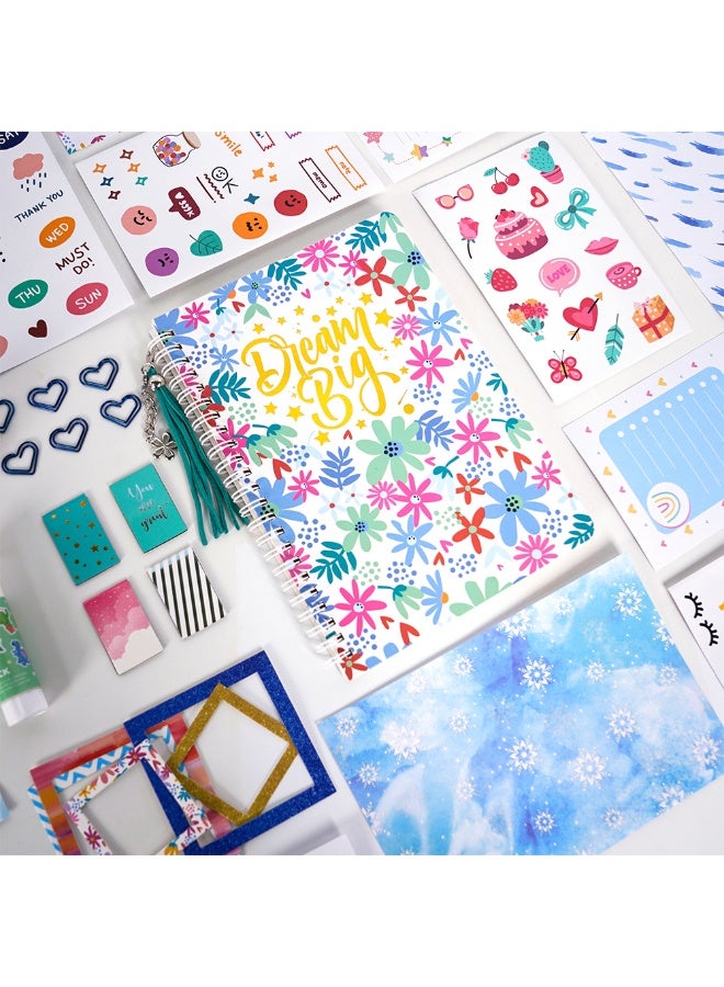 كابسترو طقم مذكرات اصنعها بنفسك - SH009 طقم مذكرات أزرق مع دفتر يوميات من 70 صفحة، ملصقات، ملاحظات لاصقة، علامات مرجعية، وقلادة على شكل شرابة - صندوق قرطاسية ودفتر قصاصات للأطفال من سن 4 سنوات فما فوق - هدية إبداعية للأولاد والبنات - Image 4