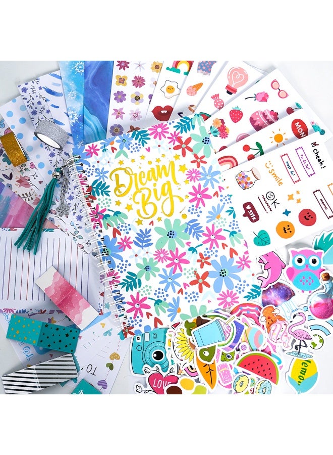 كابسترو طقم مذكرات اصنعها بنفسك - SH009 طقم مذكرات أزرق مع دفتر يوميات من 70 صفحة، ملصقات، ملاحظات لاصقة، علامات مرجعية، وقلادة على شكل شرابة - صندوق قرطاسية ودفتر قصاصات للأطفال من سن 4 سنوات فما فوق - هدية إبداعية للأولاد والبنات - Image 3