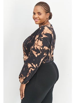 PUBLIC DESIRE Women Curve V-Neck Tie Dye Sweatshirt, Black  - Image 3