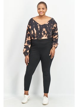 PUBLIC DESIRE Women Curve V-Neck Tie Dye Sweatshirt, Black  - Image 2