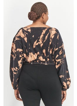 PUBLIC DESIRE Women Curve V-Neck Tie Dye Sweatshirt, Black  - Image 4