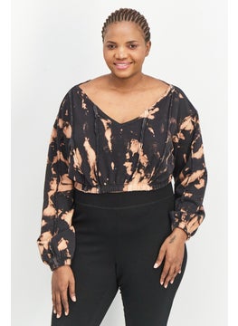 PUBLIC DESIRE Women Curve V-Neck Tie Dye Sweatshirt, Black  - Image 1
