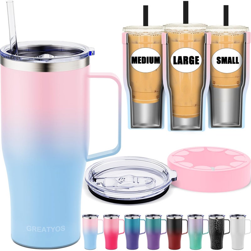 Greatyos Universal Iced Coffee Sleeve with Handle - Insulated Double Wall Reusable Stainless Steel Holder Insulator for Cold Drinks Fits Small Medium Large To Go Cups Gifts for Men Women Him Her (Sweet Taffy) - Image 1