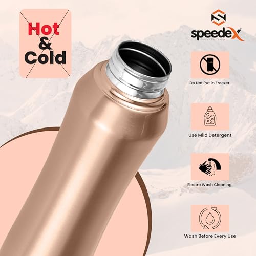 Speedex Stainless Steel Gold Water Bottle 1 Litre with Sipper Cap – Leak-Proof, Durable, Lightweight | Ideal for Office, School, Travel | Single Bottle (1000ml) - Image 3