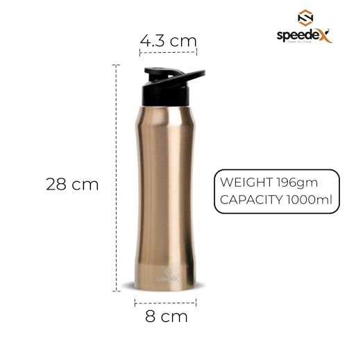 Speedex Stainless Steel Gold Water Bottle 1 Litre with Sipper Cap – Leak-Proof, Durable, Lightweight | Ideal for Office, School, Travel | Single Bottle (1000ml) - Image 2