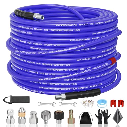 SITIMIMIL Sewer Jetter Kit for Pressure Washer 50FT 5800PSI Sewer Jetter Hose KinkFree with 4 Nozzles 14 Inch NPT Hose for PlumbersContractorsDIYers Drain Cleaning - Image 1