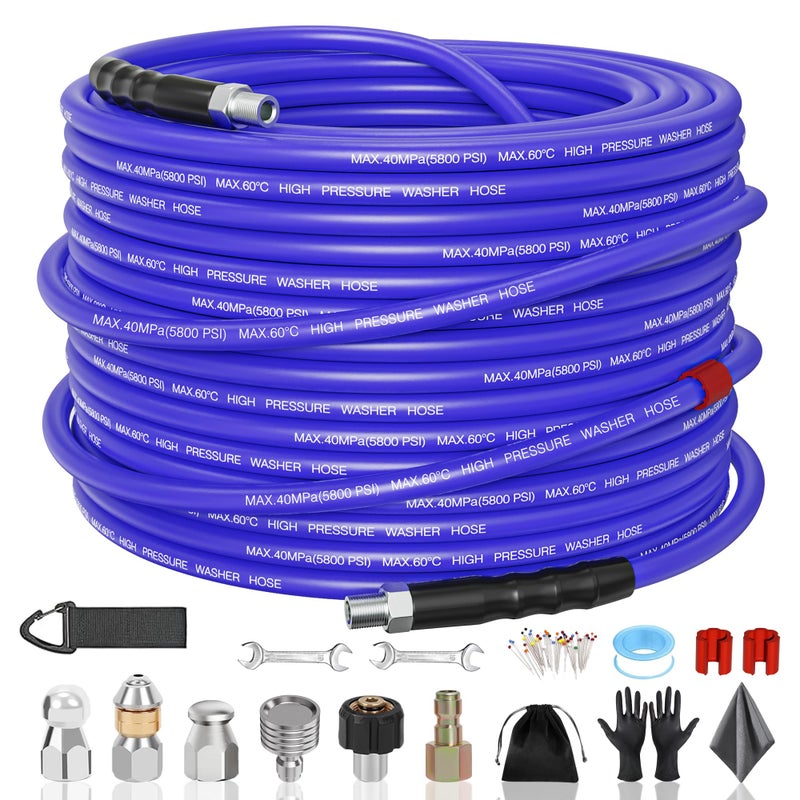 SITIMIMIL Sewer Jetter Kit for Pressure Washer 50FT 5800PSI Sewer Jetter Hose KinkFree with 4 Nozzles 14 Inch NPT Hose for PlumbersContractorsDIYers Drain Cleaning - Image 2