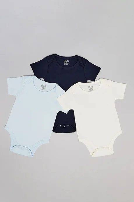 أر أند بي 3 Pack Solid Bodysuits with Short Sleeves
