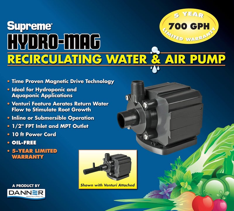 Danner Manufacturing, Inc., Supreme 700 GPH Hydro-Mag Recirculating Water & Air Pump with Venturi, 40127 - Image 4