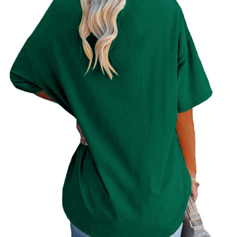 Popular Extra-Large Short-Sleeve V-Neck Casual T-Shirt With Faith Letter Print, Versatile And Trendy, Loose Fit - Image 5