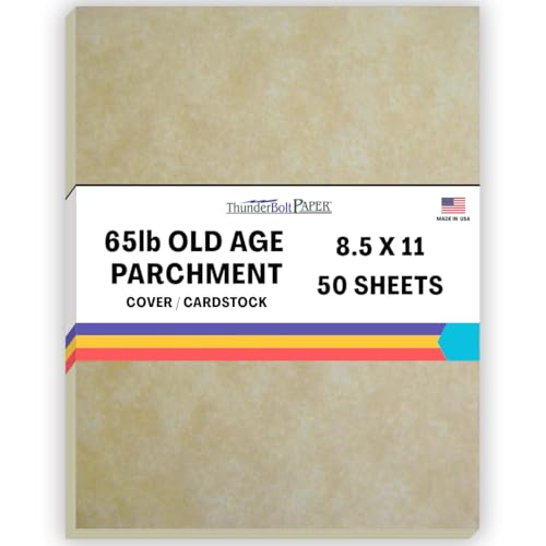 ThunderBolt Paper 50 Old Age Parchment 65lb Cover Paper Sheets Cardstock Weight Colored Sheets 8.5X11 Inches Standard Letter Size - Printable Parchment - Image 1