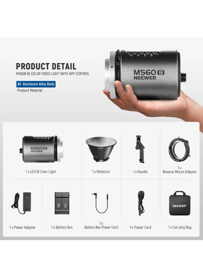 نيوير MS60B Bi-Color LED Video Light Handheld Spotlight - Image 2