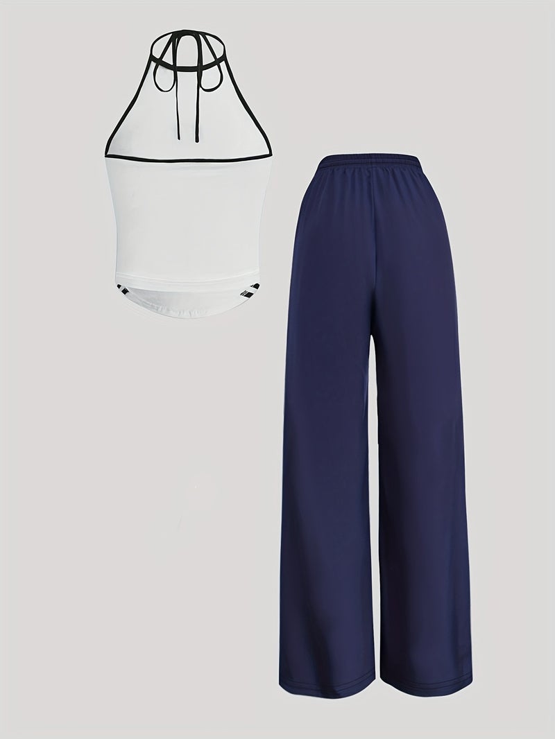 2pcs Stylish Women's Slim Fit Camisole Top and Wide Leg Pants Set - Image 2