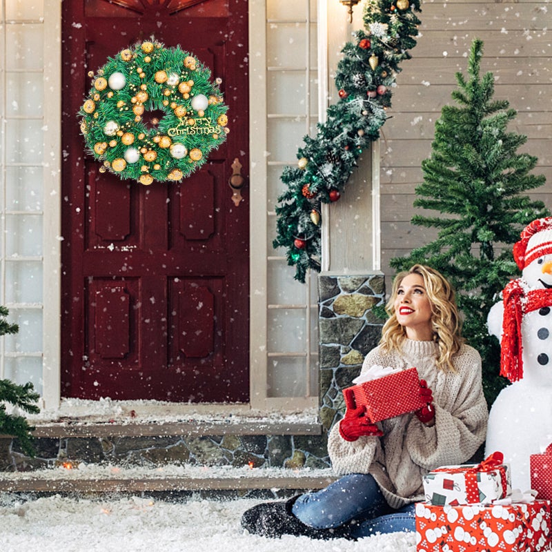 Christmas Wreath 40Cm Premium Plastic Material - Festive Decor Elements Christmas Door Wreath for Indoor Outdoor Home Front Door Holiday Decor - Image 5