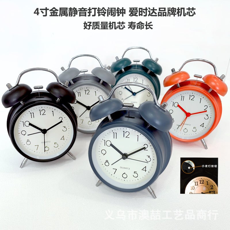 Supply 4 Inch Metal Bell Alarm Clock Can Add Logo Mute With Light Children'S Clock And Clock - Image 4