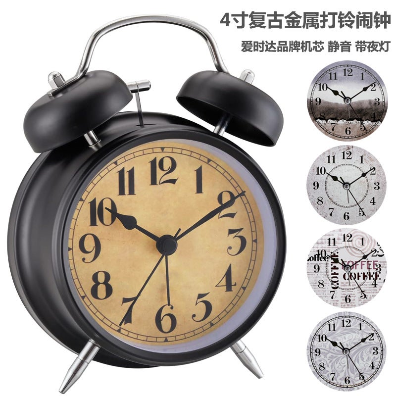 Supply 4 Inch Metal Bell Alarm Clock Can Add Logo Mute With Light Children'S Clock And Clock - Image 3
