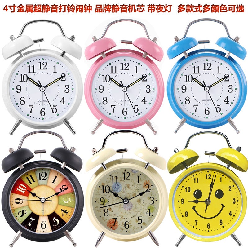 Supply 4 Inch Metal Bell Alarm Clock Can Add Logo Mute With Light Children'S Clock And Clock - Image 2
