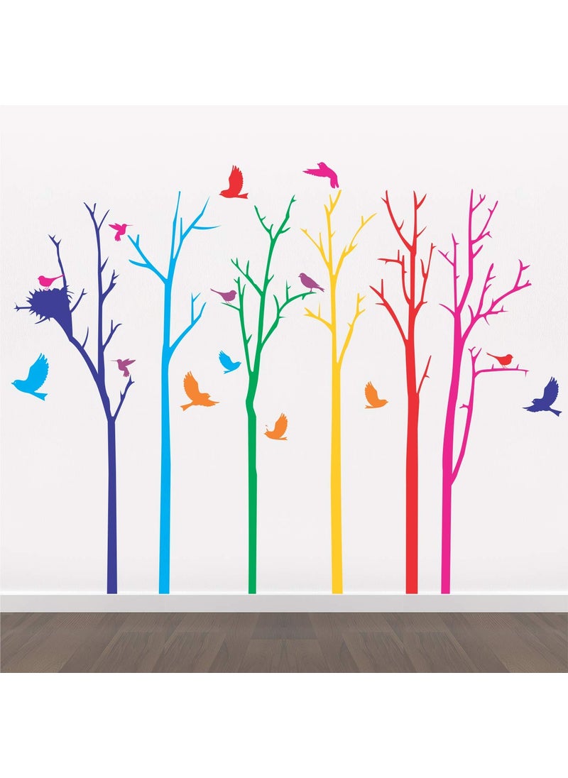 StickMe - StickMe 'Scenic Birds on Trees - Creative - Colorful - Wall Sticker' -SM071 (Multi Colour, Vinyl - 100cm X 90 cm) - Image 1