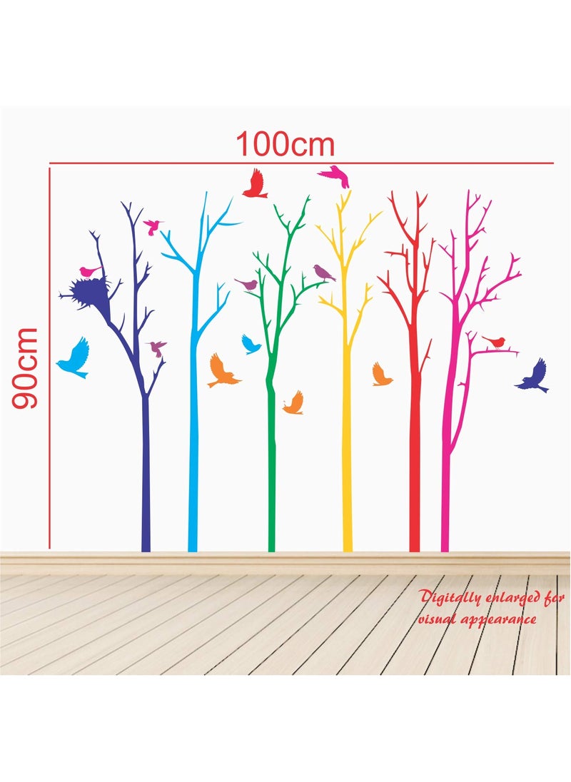 StickMe - StickMe 'Scenic Birds on Trees - Creative - Colorful - Wall Sticker' -SM071 (Multi Colour, Vinyl - 100cm X 90 cm) - Image 1