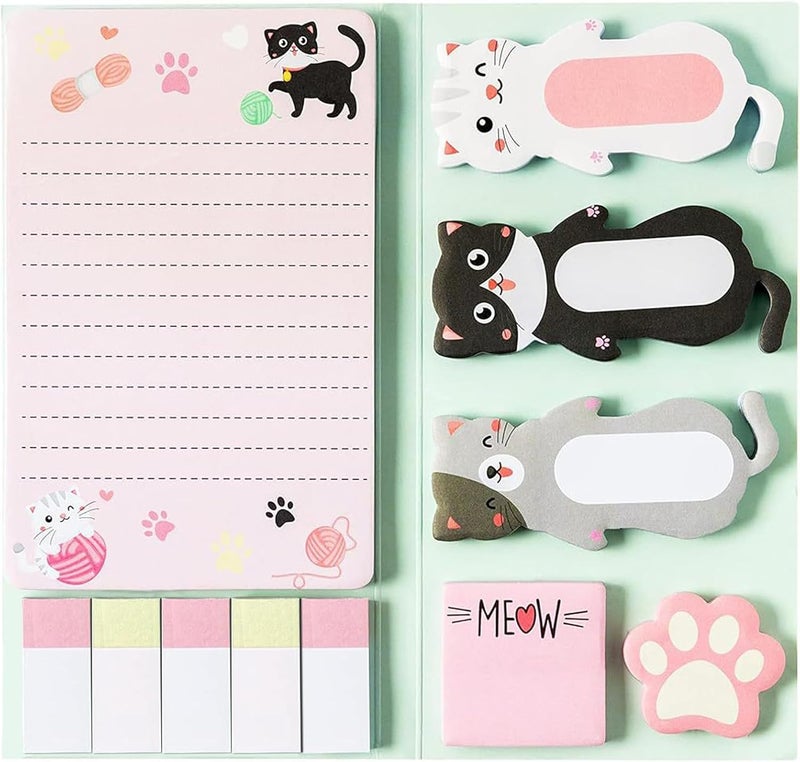 Cute Cat Sticky Notes Set, 440 Sheets, Adorable Kitty and Paw Shaped Self-Stick Notes Pads, Animal Divider Tabs Bundle, Writing Memo Pads for Cat Lovers, Home, School, Office Supplies, Creative Gifts - Image 1