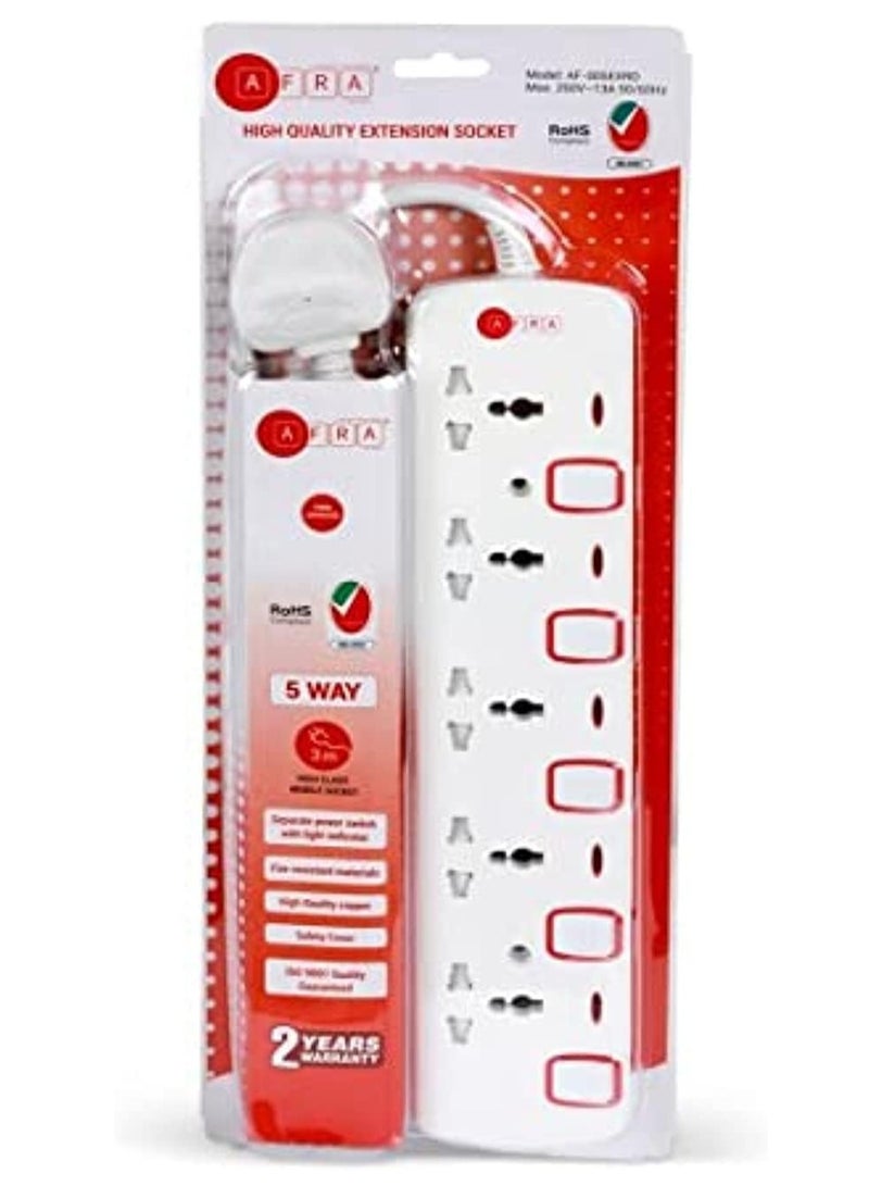 ELTRAZONE "5-Way Universal Power Strip – 3M Cable, 5 Outlets, and Surge Protection"  - Image 1