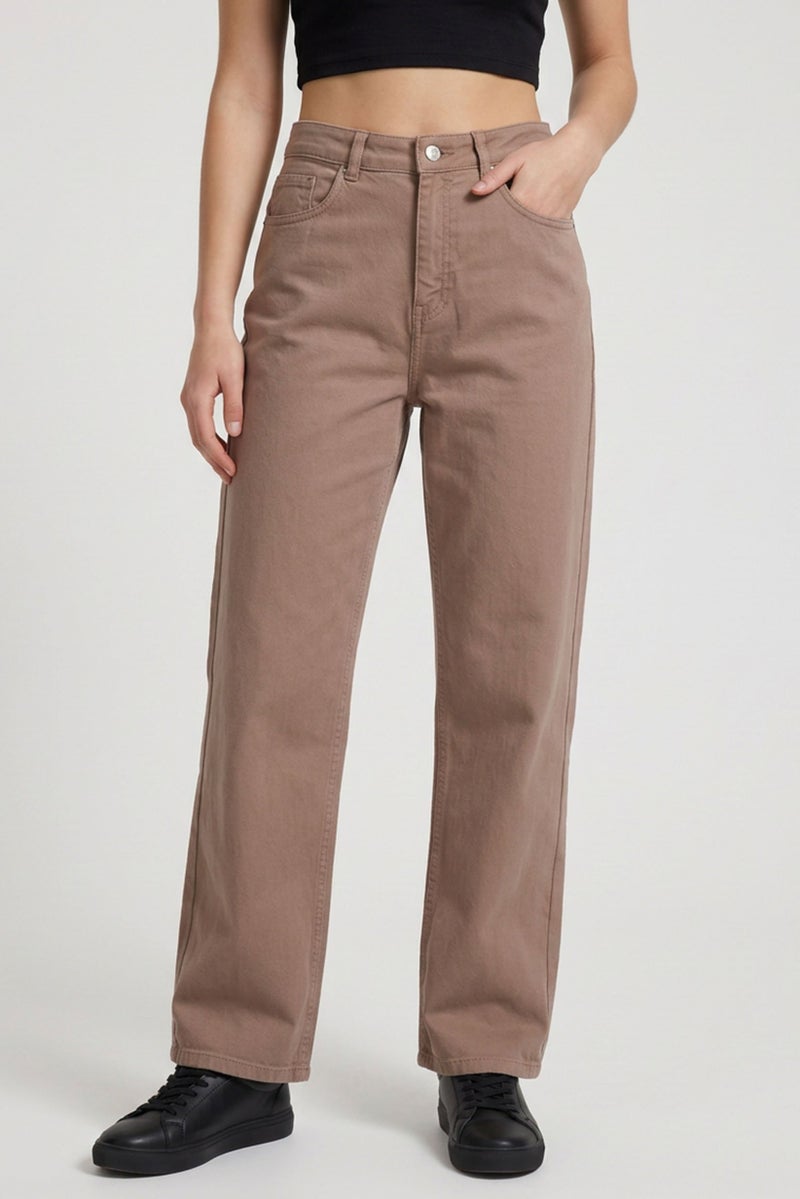 Threadbare Women Regular Fit Solid Wide Leg Jeans, Brown - Image 1