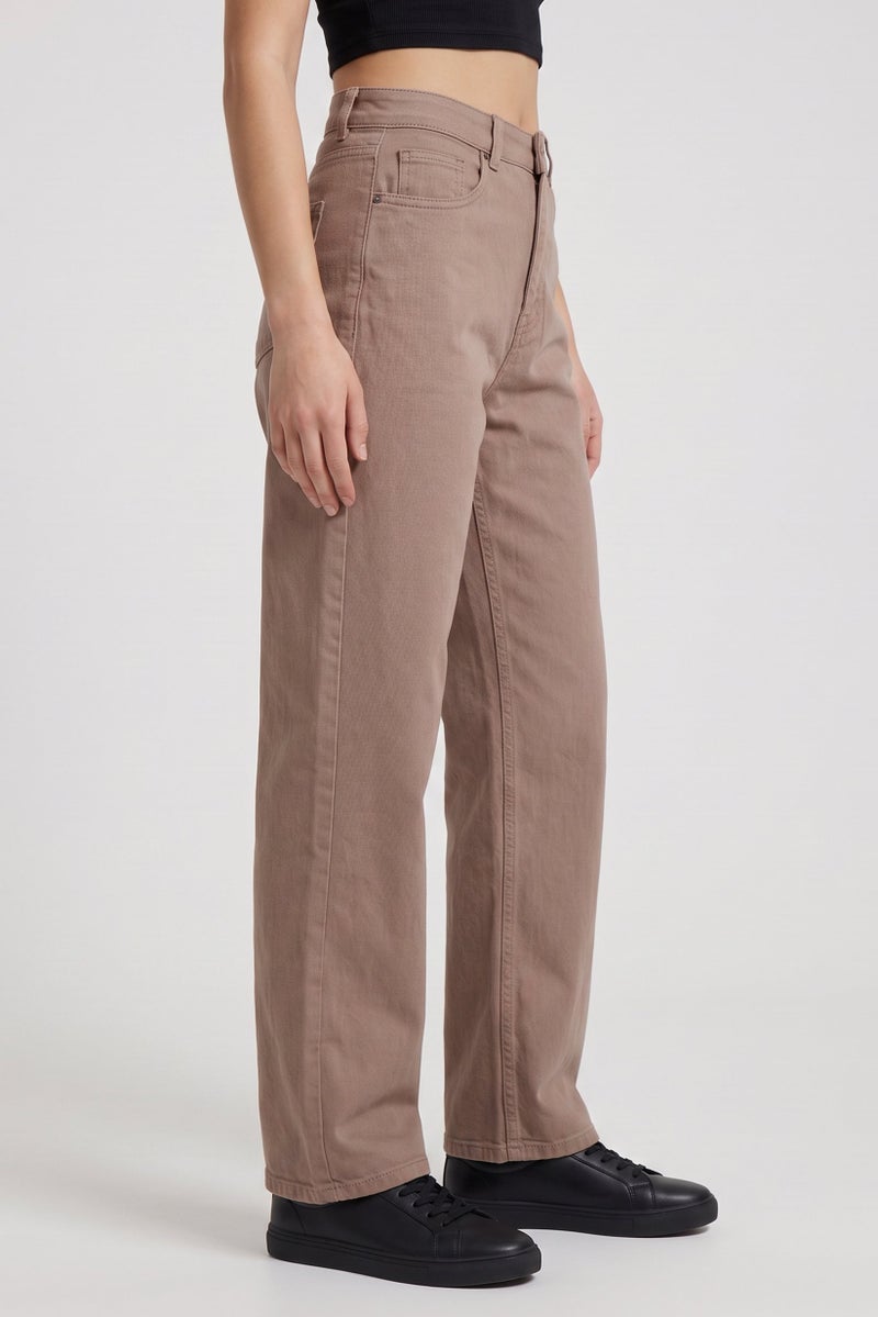 Threadbare Women Regular Fit Solid Wide Leg Jeans, Brown - Image 3