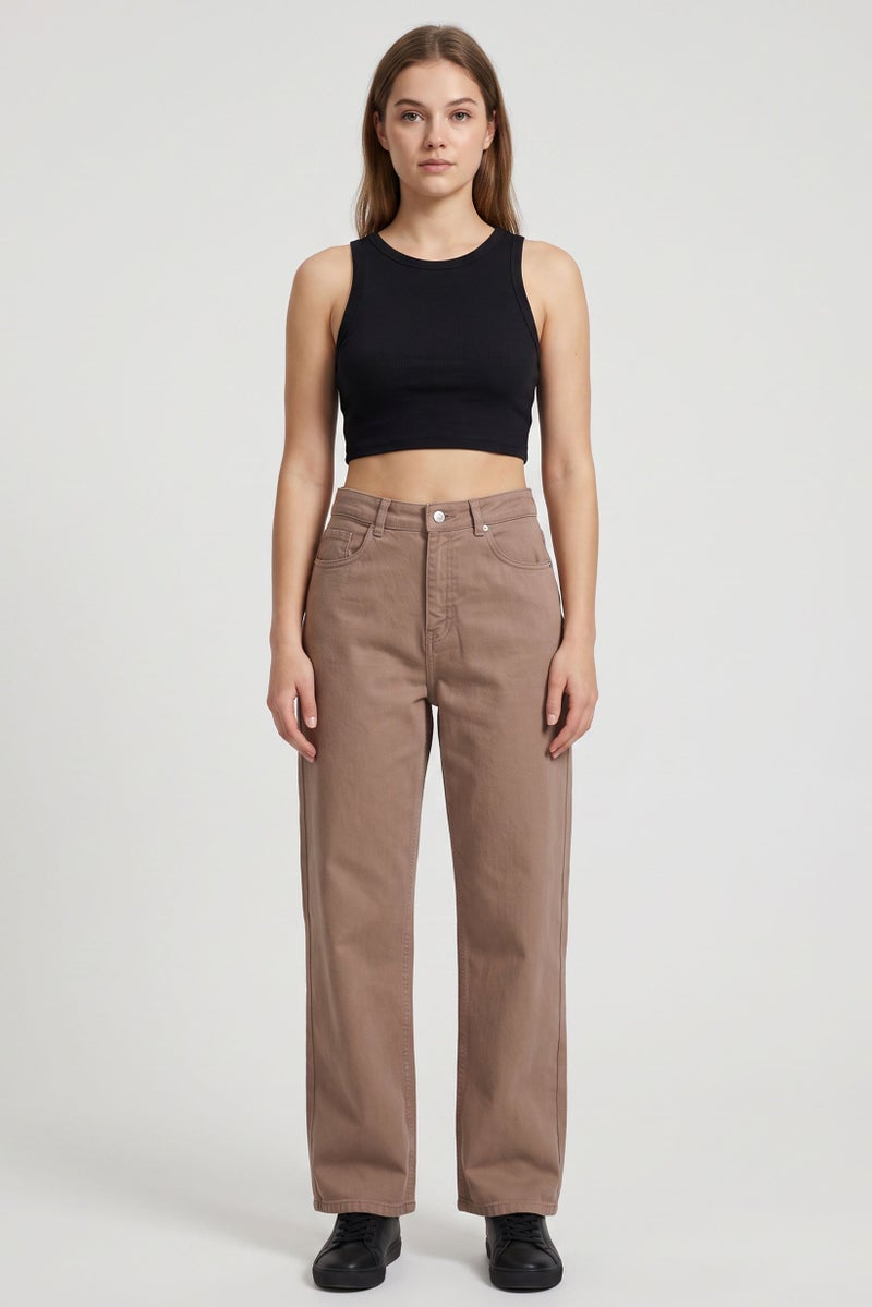 Threadbare Women Regular Fit Solid Wide Leg Jeans, Brown - Image 2