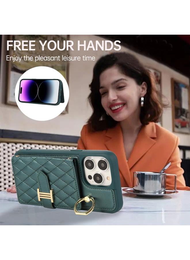 زبون حافظة لهاتف iPhone 12 مع حامل بطاقات أفقي وحلقة وحزام مزدوج - Image 5