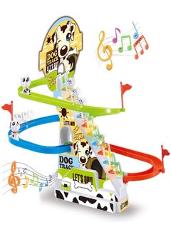 Dalmatian Puppy Spotty Dog Chasing Race Track Game Set - Playful Roller Coaster Playset with LED Flashing Lights and Music On/Off Button for Toddlers and Kids