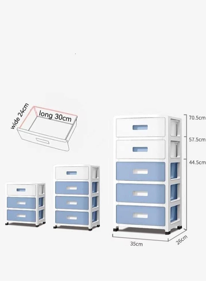 TodyJeyHo 5-Drawer Plastic Storage Cabinet with Wheels, Blue, for Kitchen, Bathroom, Bedroom, Office; Polypropylene, Plastic Frame  - Image 3