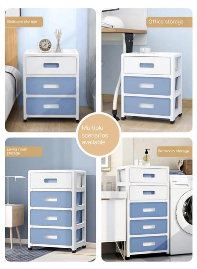 TodyJeyHo 5-Drawer Plastic Storage Cabinet with Wheels, Blue, for Kitchen, Bathroom, Bedroom, Office; Polypropylene, Plastic Frame  - Image 5