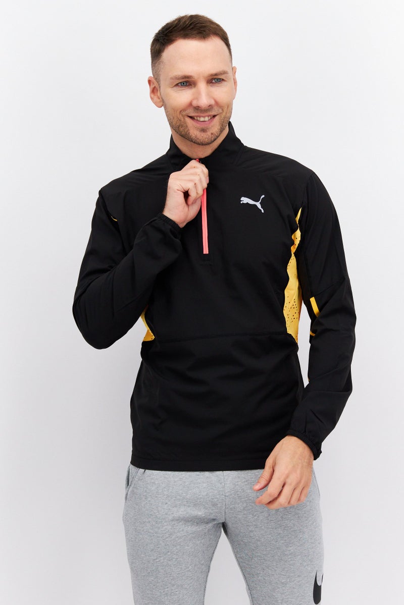 PUMA Men Half Zipper Long Sleeve Running Sweatshirt, Black Combo  - Image 1