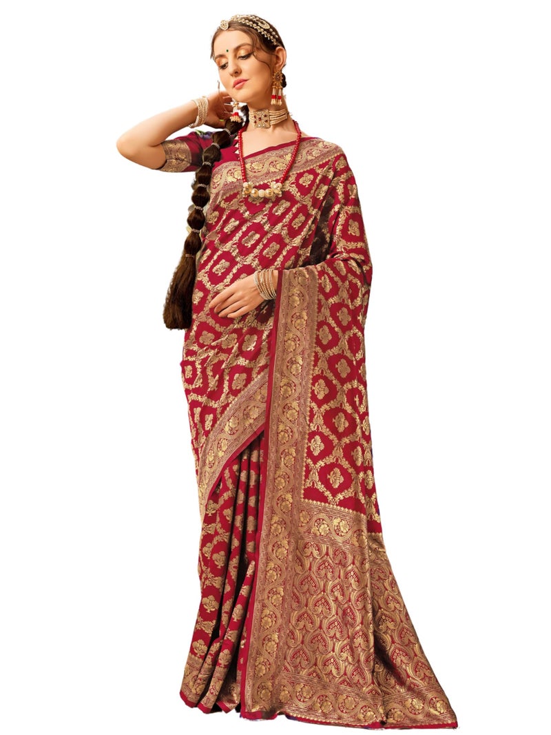 EthnicJunction Women's Silk Blend Woven Kanchipuram Saree With Blouse Piece - Image 1