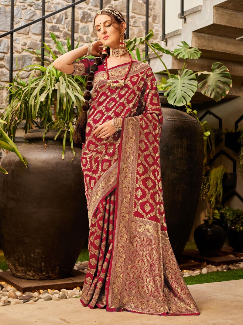EthnicJunction Women's Silk Blend Woven Kanchipuram Saree With Blouse Piece - Image 3