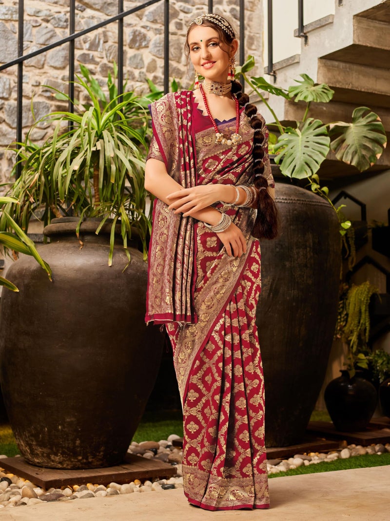 EthnicJunction Women's Silk Blend Woven Kanchipuram Saree With Blouse Piece - Image 2