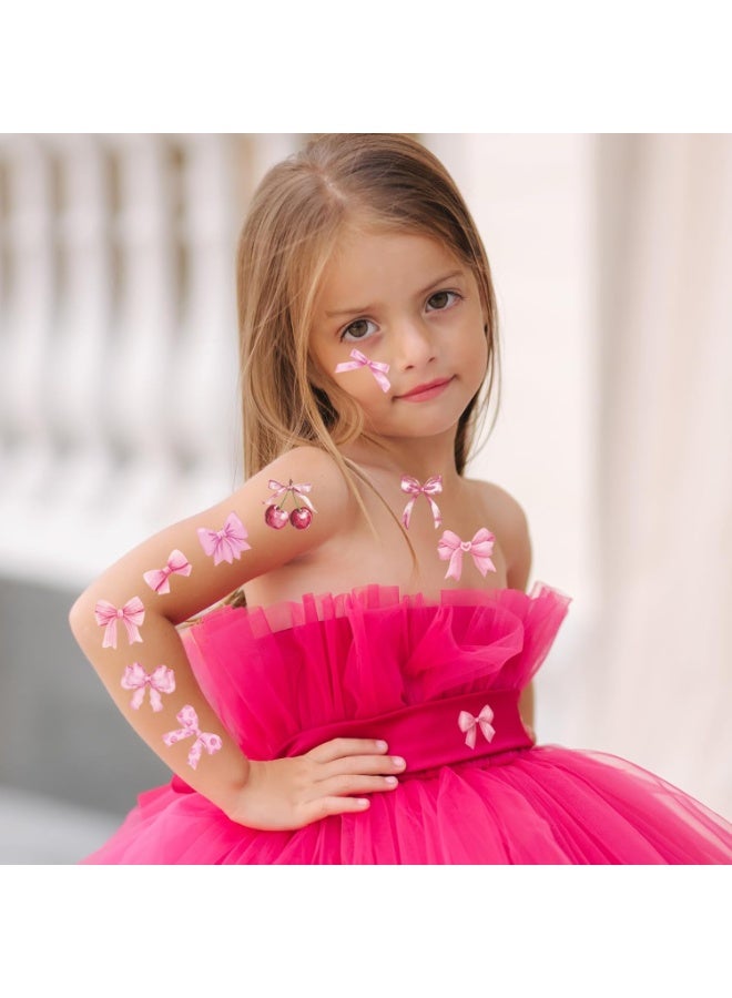 Bow Party Favors Temporary Tattoos for Girls 76 PCS Fake Girls Bows Tattoo Stickers Pink Bow Birthday Decorations Party Favors - Image 5