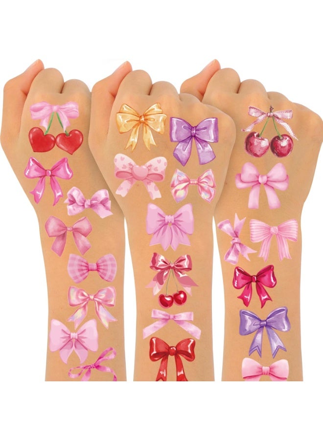 Bow Party Favors Temporary Tattoos for Girls 76 PCS Fake Girls Bows Tattoo Stickers Pink Bow Birthday Decorations Party Favors - Image 1