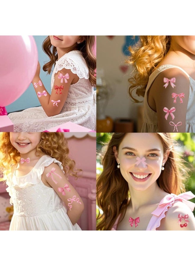 Bow Party Favors Temporary Tattoos for Girls 76 PCS Fake Girls Bows Tattoo Stickers Pink Bow Birthday Decorations Party Favors - Image 3
