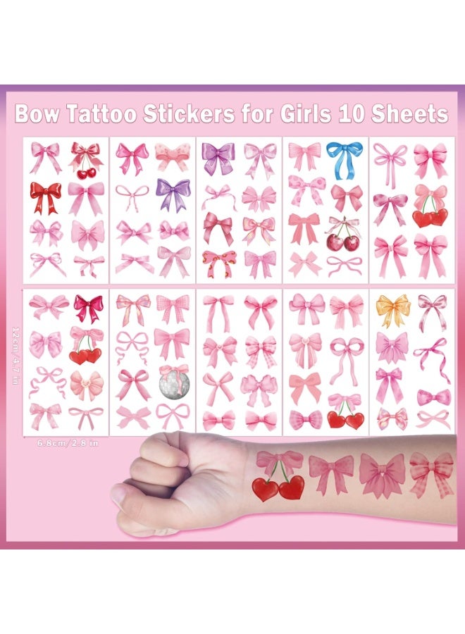 Bow Party Favors Temporary Tattoos for Girls 76 PCS Fake Girls Bows Tattoo Stickers Pink Bow Birthday Decorations Party Favors - Image 2