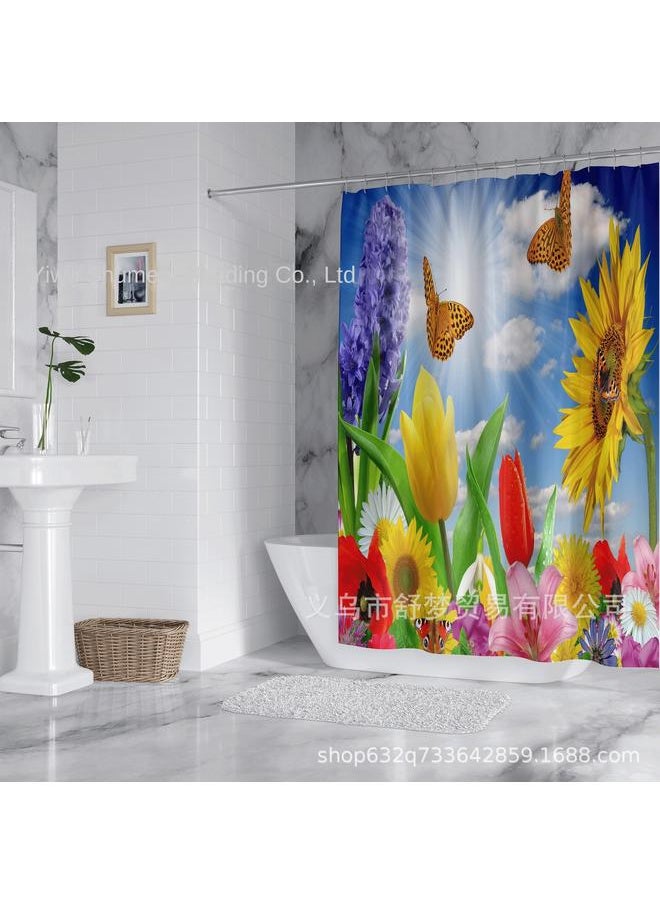 Bluejw - Foreign Trade Shower Curtain To The Japanese Decai Plants Polyester Bathroom Shower Curtain A Set To Map Production - Image 1